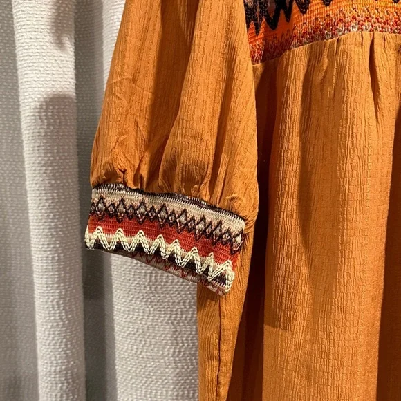 Boho 70’s vibe Embroidered Detailed top Sz.XL rusk orange color - Picture 7 of 11